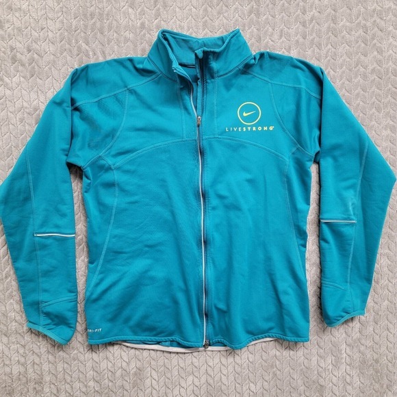 Nike‎ Livestrong Running Jacket Full Zip Reflective Accents Teal Women’s Large - Picture 1 of 12